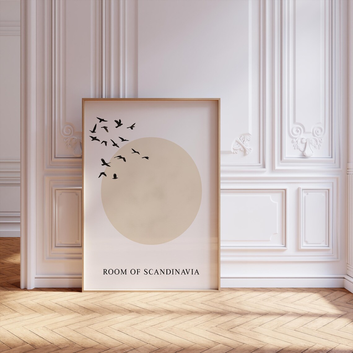 Minimalistic Japandi Japanese Art, Sun And Birds