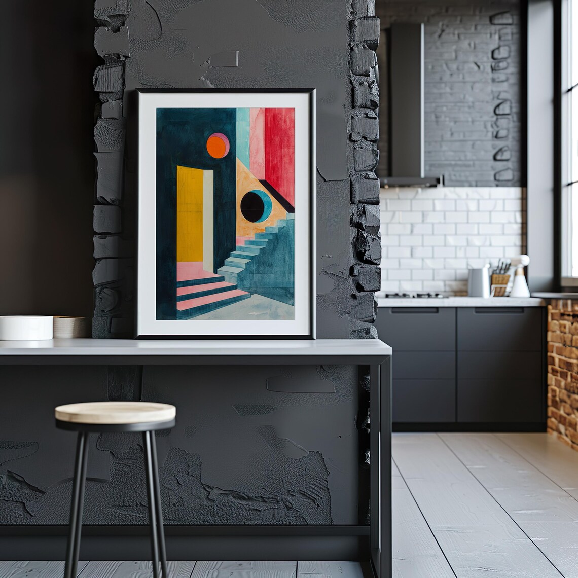 Colorful Geometric Architectural Abstract Watercolor Art Print - Image 2