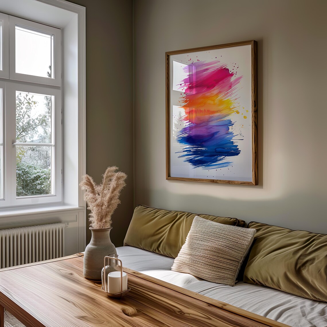 Brushstroke Rainbow Abstract Watercolor Blue Pink Art Poster - Image 5