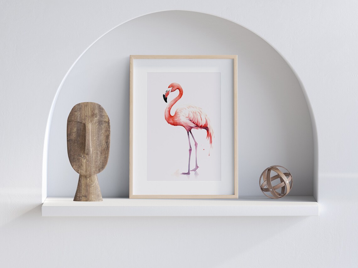 Pink Flamingo Elegant Bird Watercolor Modern Nursery Wall Art - Image 3