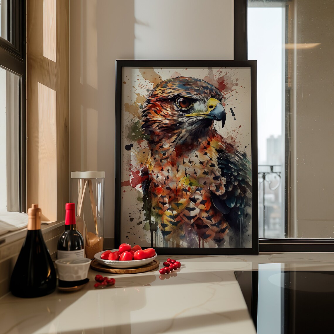Colorful Hawk Watercolor Portrait Bird of Prey Wildlife Art Poster - Image 5