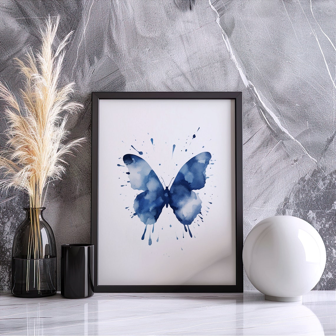 Navy Blue Butterfly Splash Watercolor Bold Wings Wall Poster - Image 4