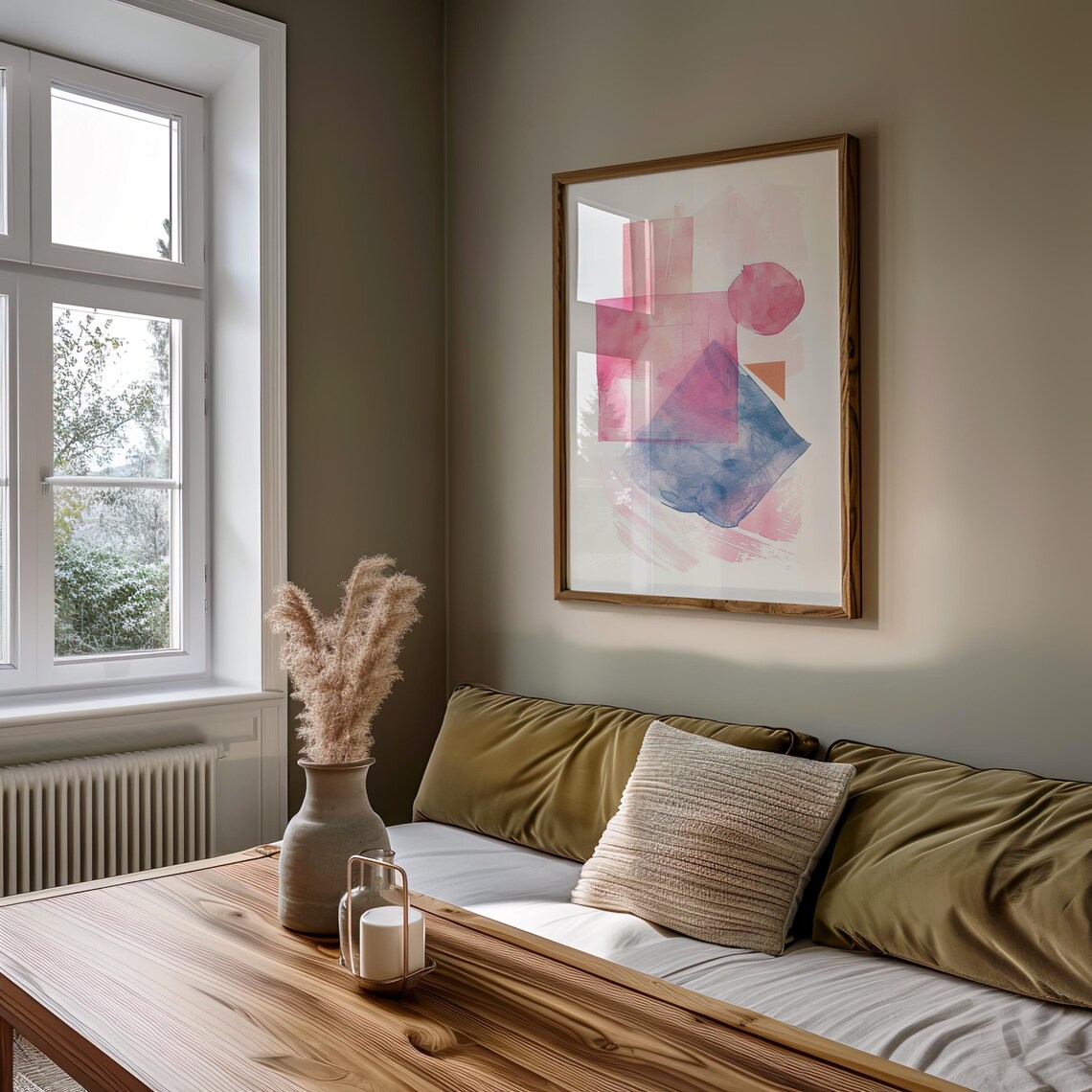 Geometric Shapes Watercolor Pink Blue Modern Abstract Art Poster - Image 5