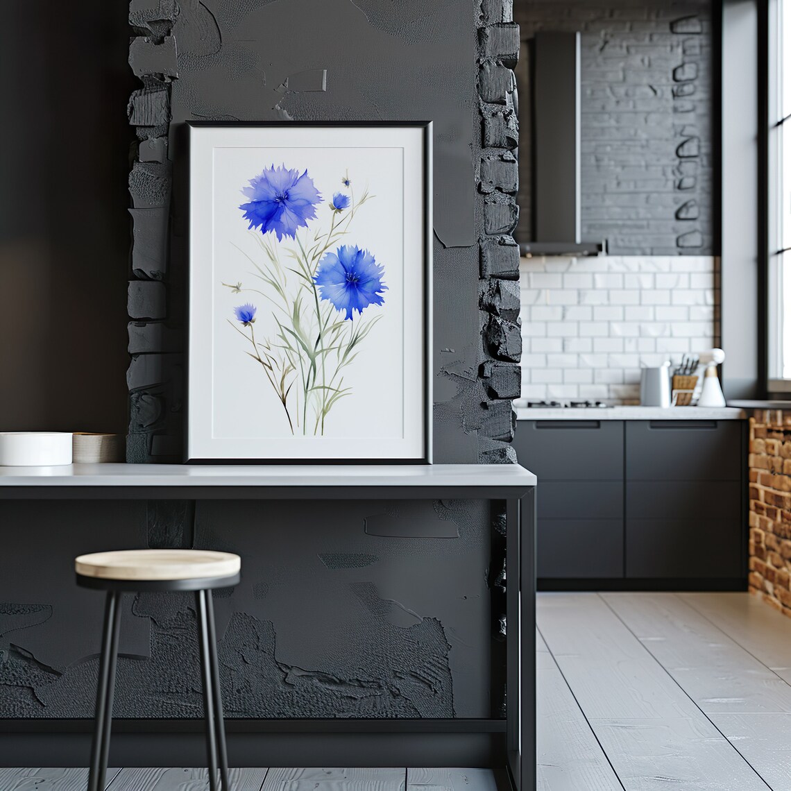 Blue Cornflowers Watercolor Wildflower Stems Farmhouse Floral Art Poster - Image 5