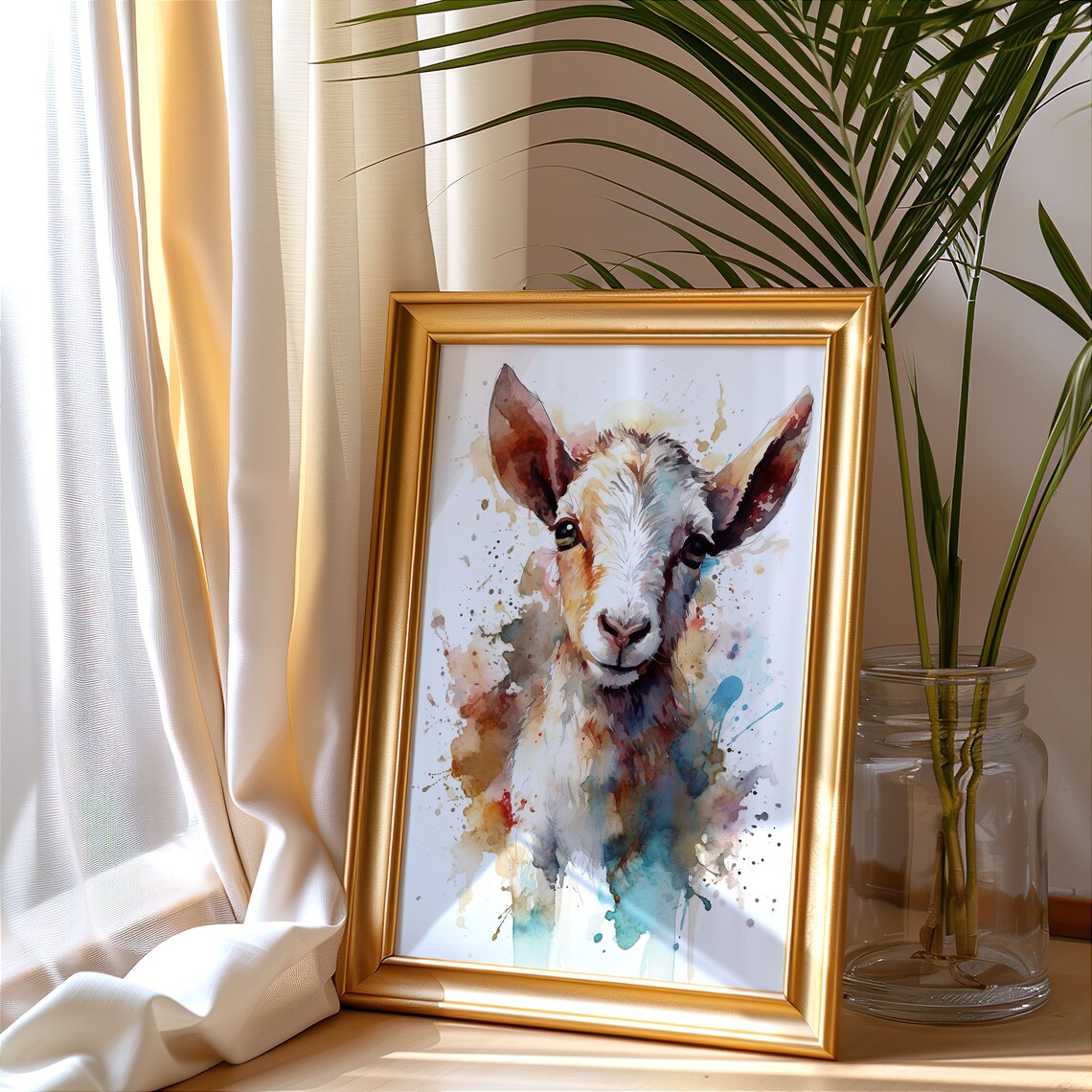 Baby Lamb Colorful Watercolor Portrait Sweet Farm Animal Art Poster - Image 3