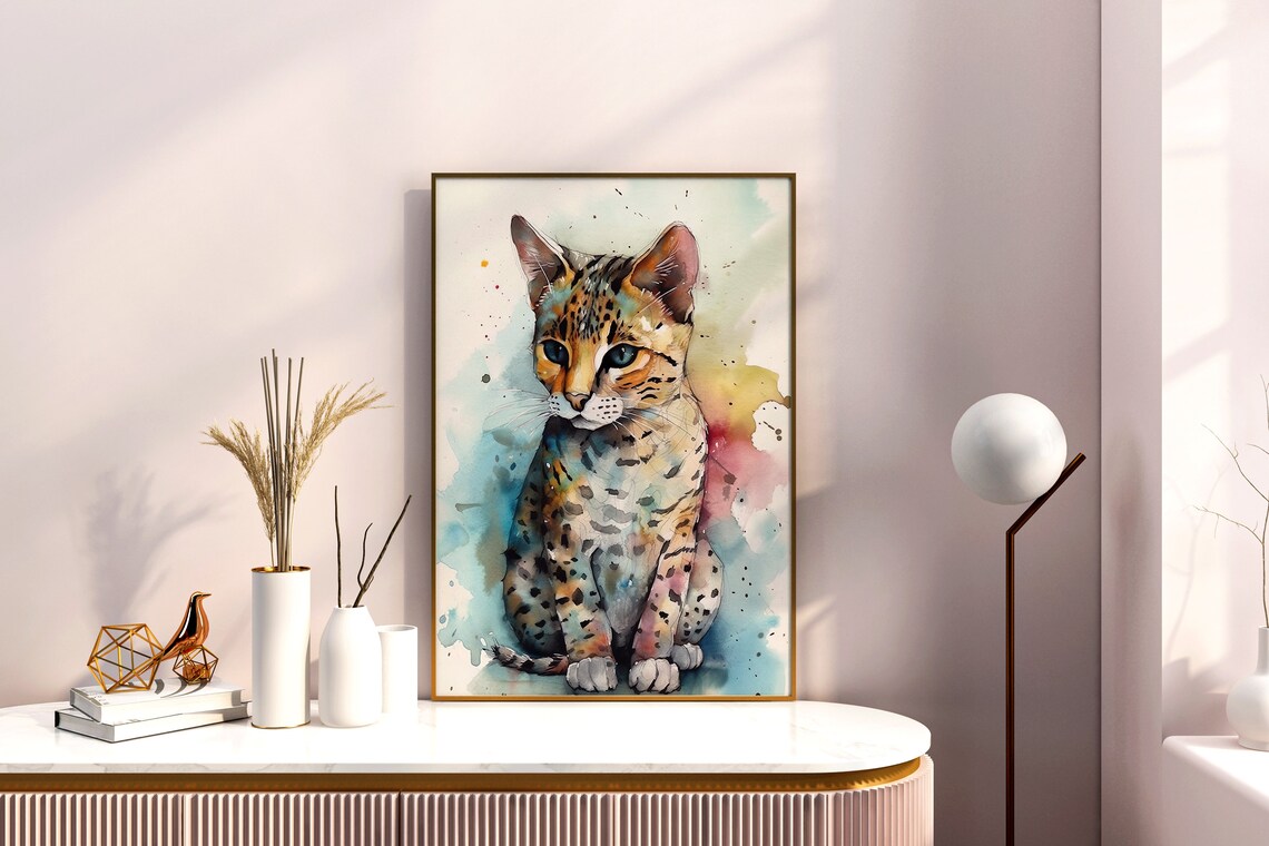 Spotted Kitten Watercolor Portrait Cute Baby Cat Animal Poster - Image 5