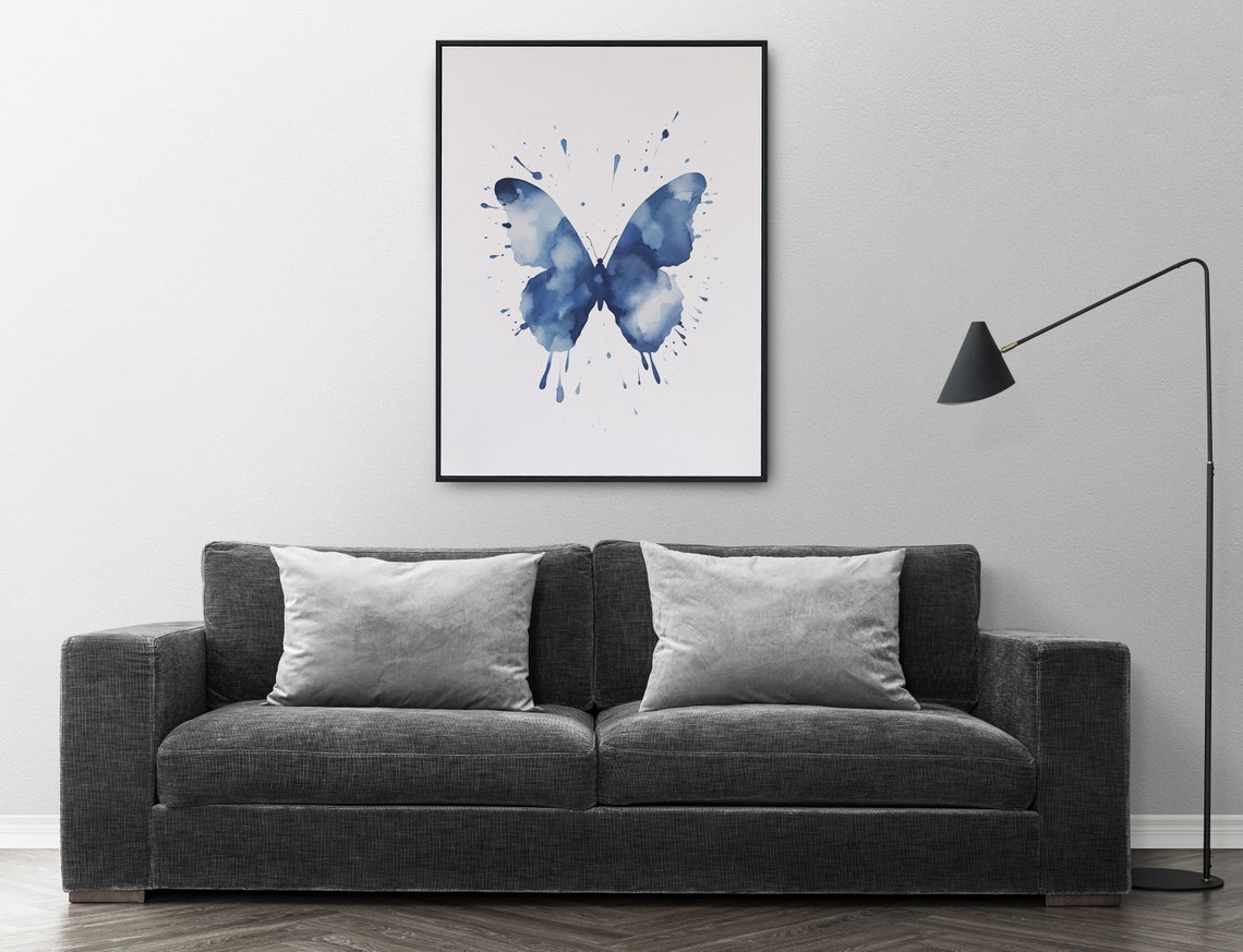 Navy Blue Butterfly Splash Watercolor Bold Wings Wall Poster - Image 5