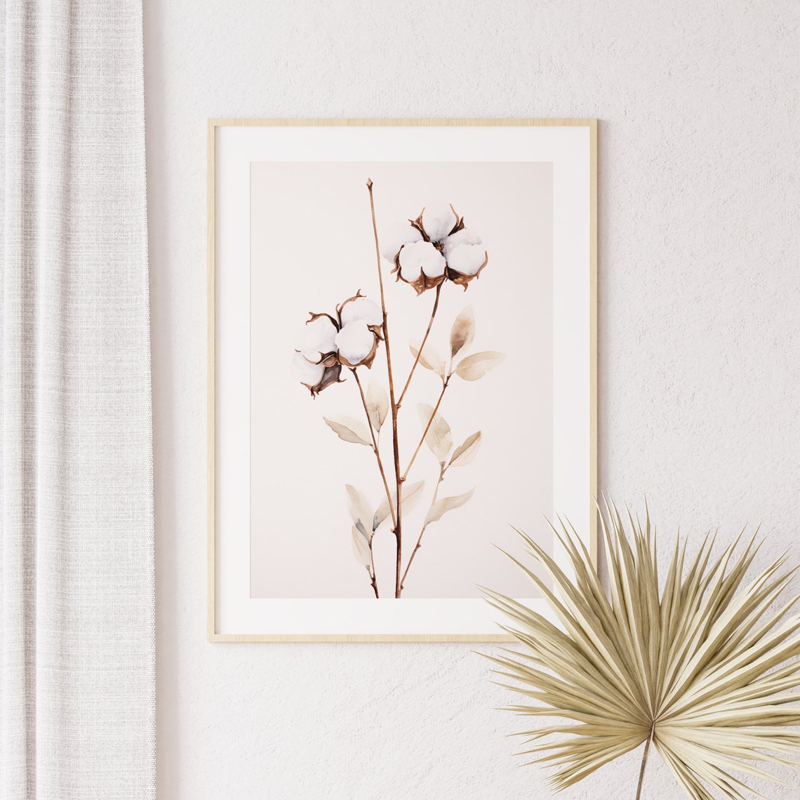 Cotton Stems Neutral Botanical Watercolor Minimalist Art Poster - Image 4