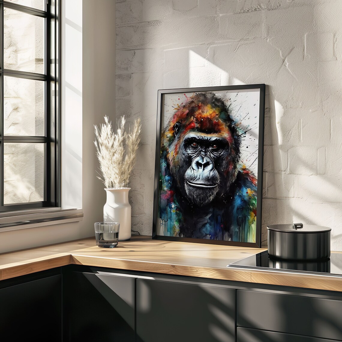 Majestic Gorilla Portrait Colorful Watercolor Wildlife Art Poster - Image 4