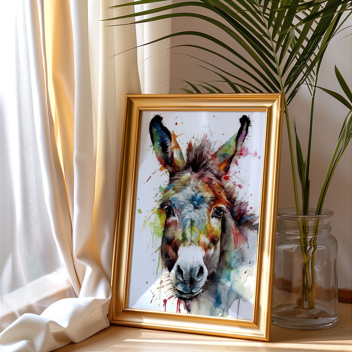 Colorful Donkey Watercolor Farm Animal Splash Portrait Art Poster - Image 4