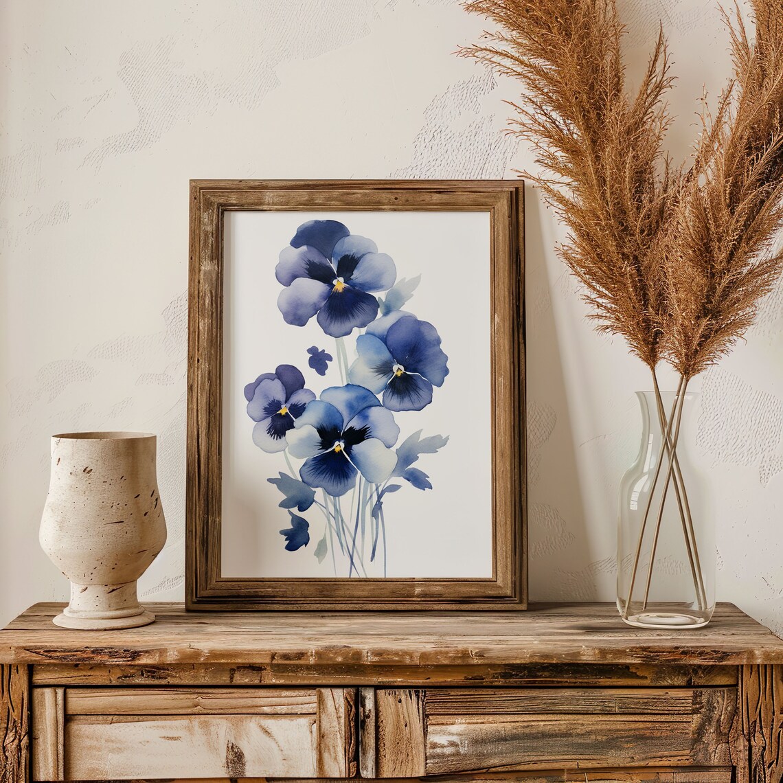 Purple Blue Pansies Watercolor Moody Bloom Cluster Botanical Art Poster - Image 4