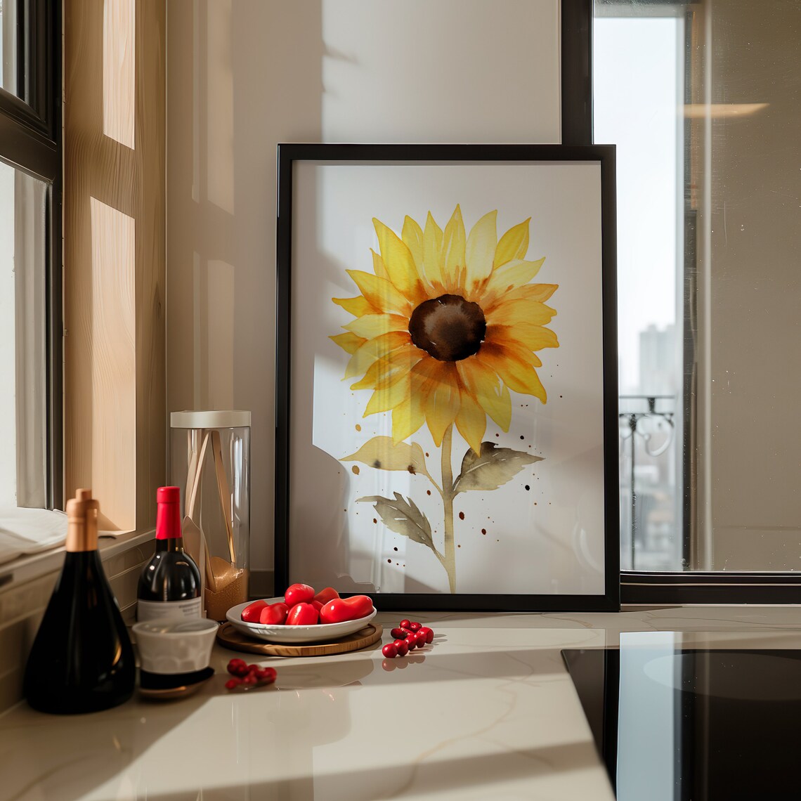 Yellow Sunflower Watercolor Bloom Rustic Botanical Art Poster - Image 3