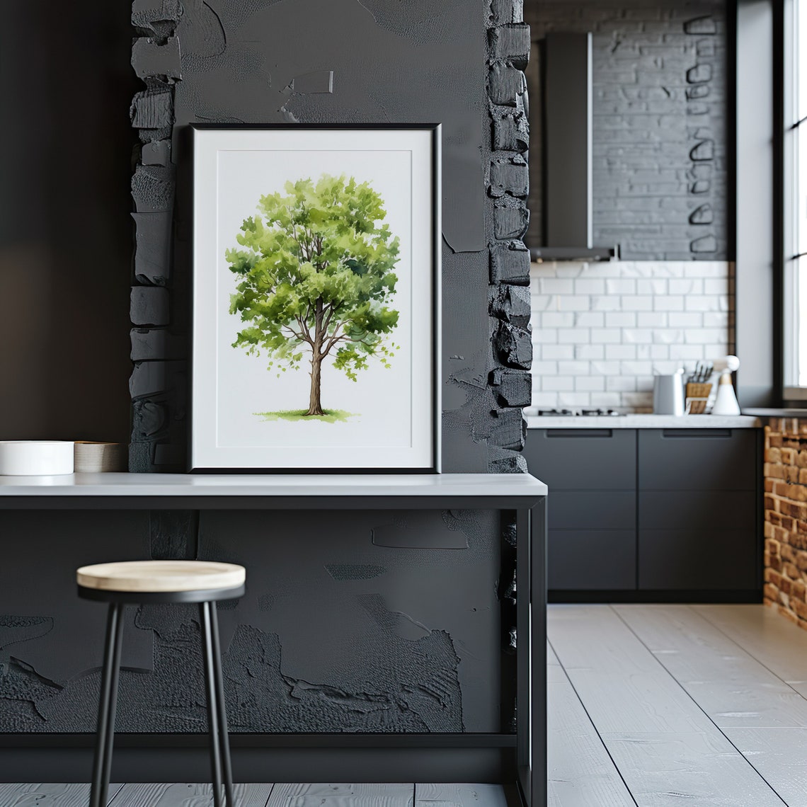 Leafy Green Oak Tree Watercolor Botanical Nature Scene Poster - Image 2
