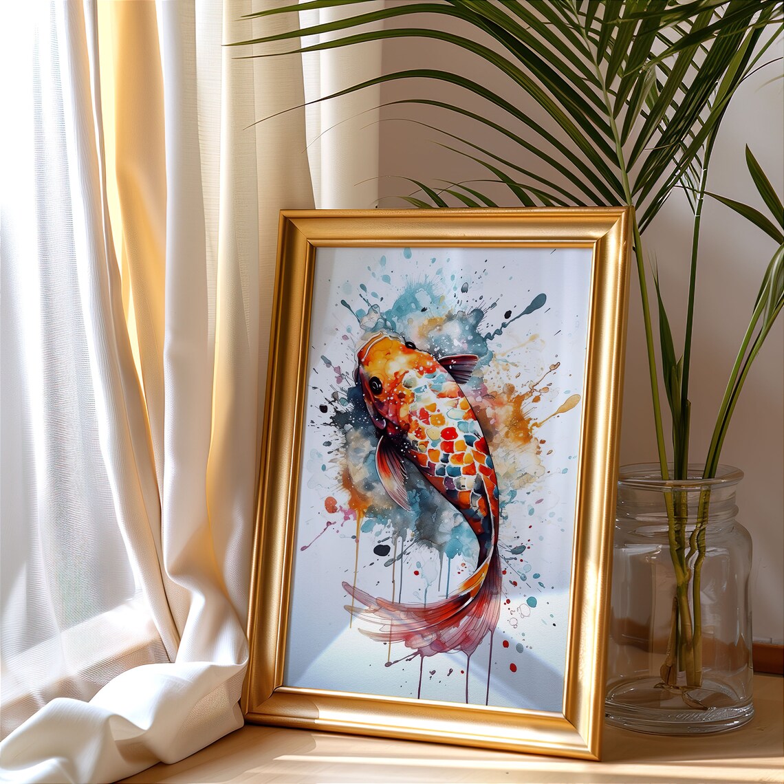 Koi Fish Colorful Watercolor Art Orange Teal Splash Pond Fish Poster - Image 5