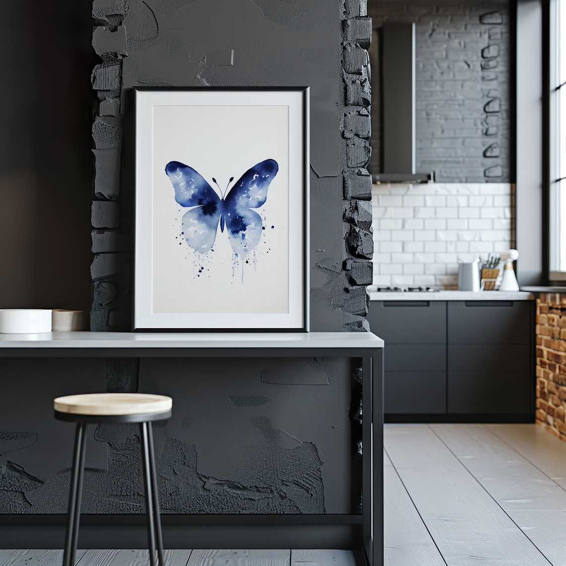 Blue Butterfly Watercolor Splash Wings Insect Garden Decor Poster - Image 4