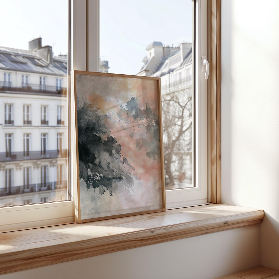 Abstract Gray Pink Brushstroke Watercolor Soft Modern Art Poster - Image 3