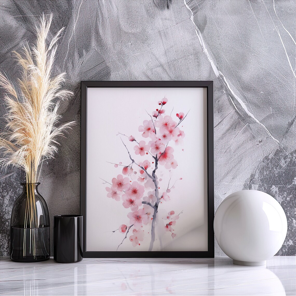 Pink Cherry Blossom Branch Watercolor Japanese Spring Poster - Image 3