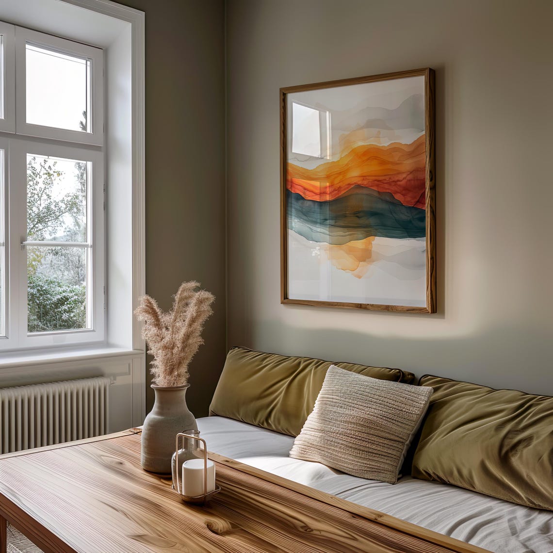 Abstract Layered Landscape Watercolor Orange Teal Modern Art Poster - Image 5