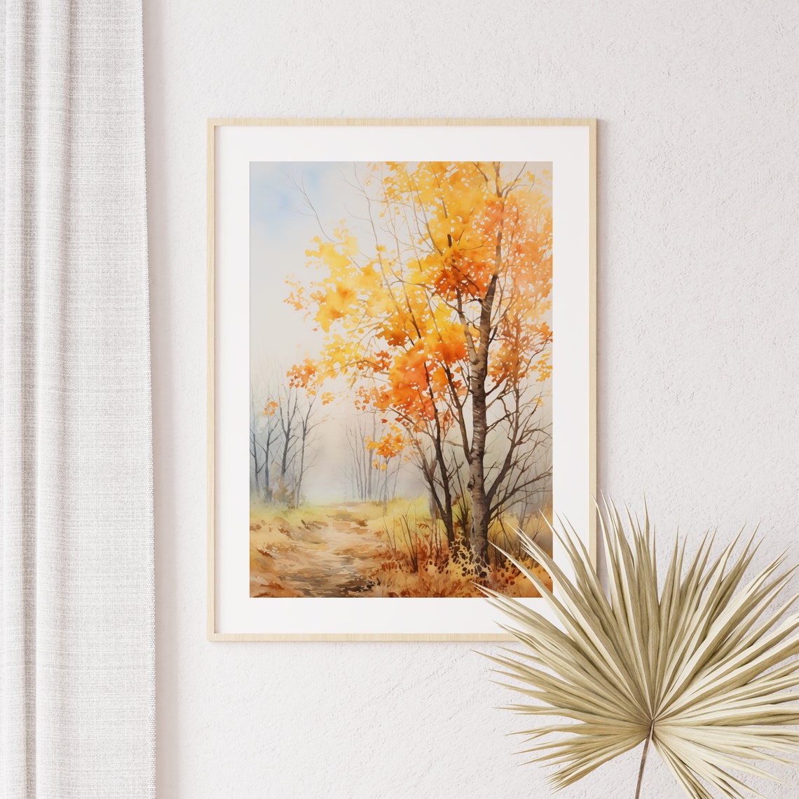 Autumn Birch Trees Golden Forest Path Watercolor Landscape Poster - Image 2
