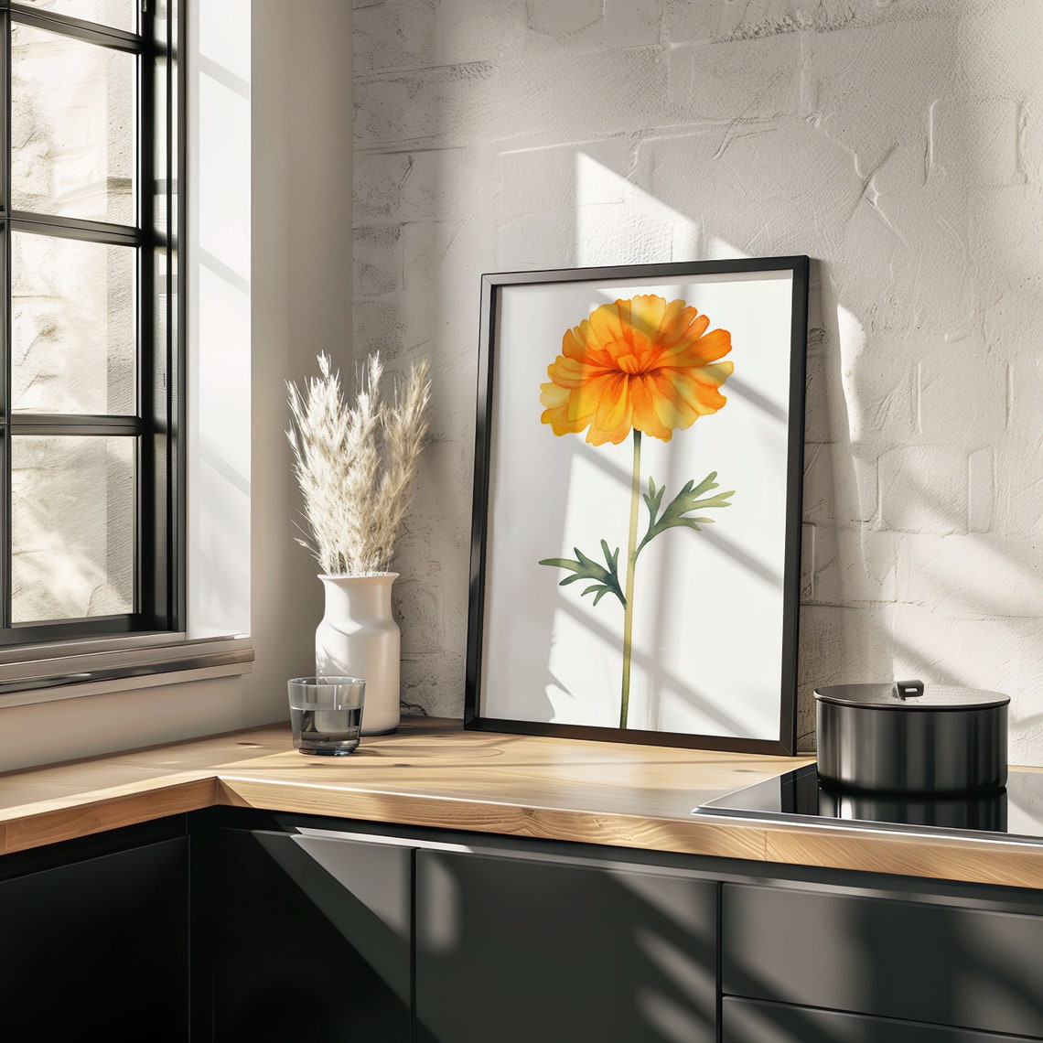 Golden Orange Marigold Watercolor Flower Minimalist Art Poster - Image 4