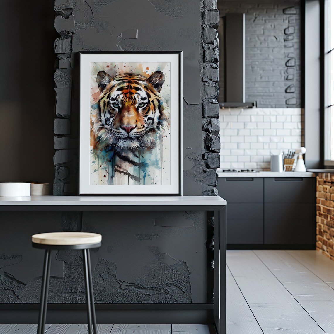Tiger Watercolor Portrait Majestic Big Cat Wildlife Art Poster - Image 3