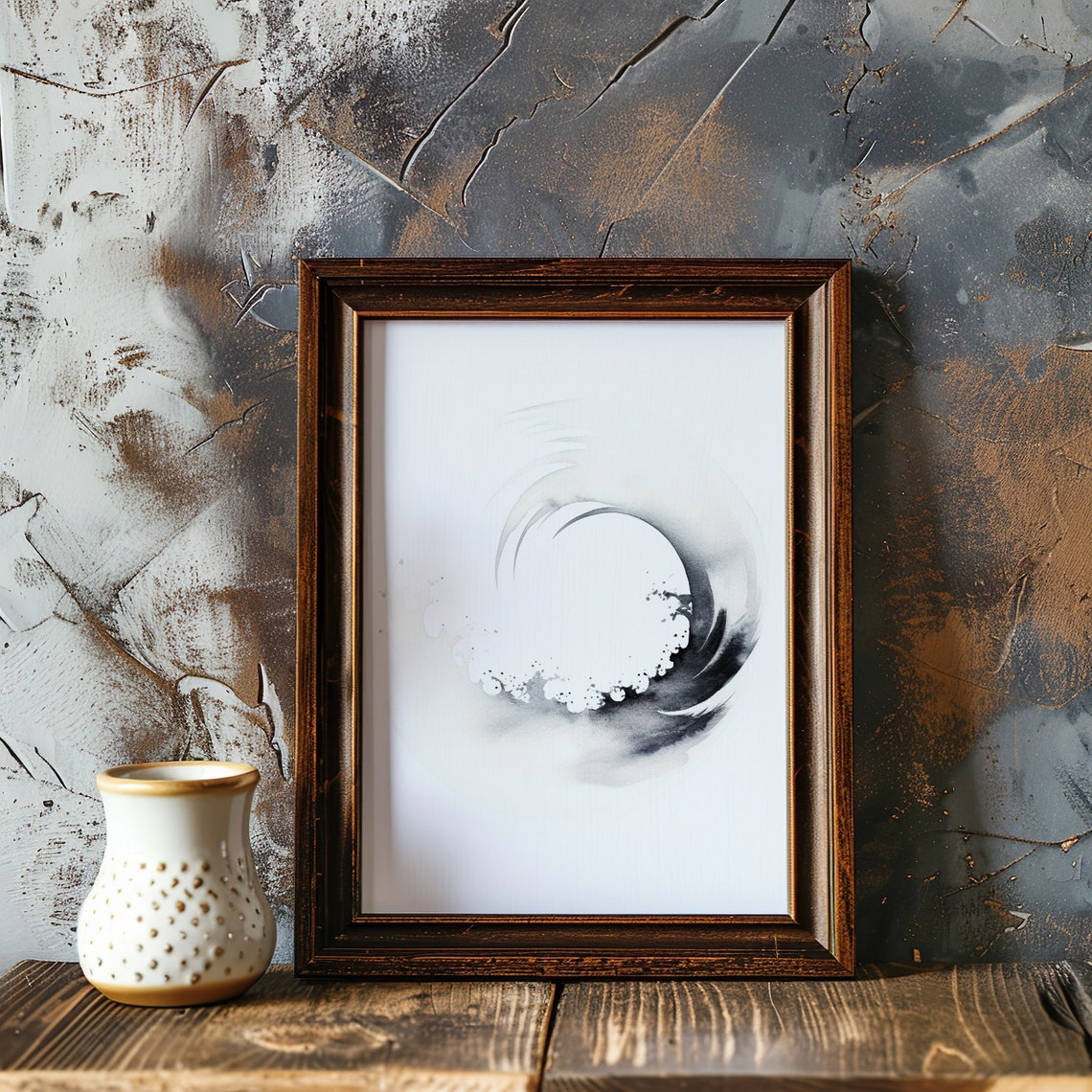 Monochrome Wave Enso Circle Gray Watercolor Calm Zen Wall Poster - Image 5