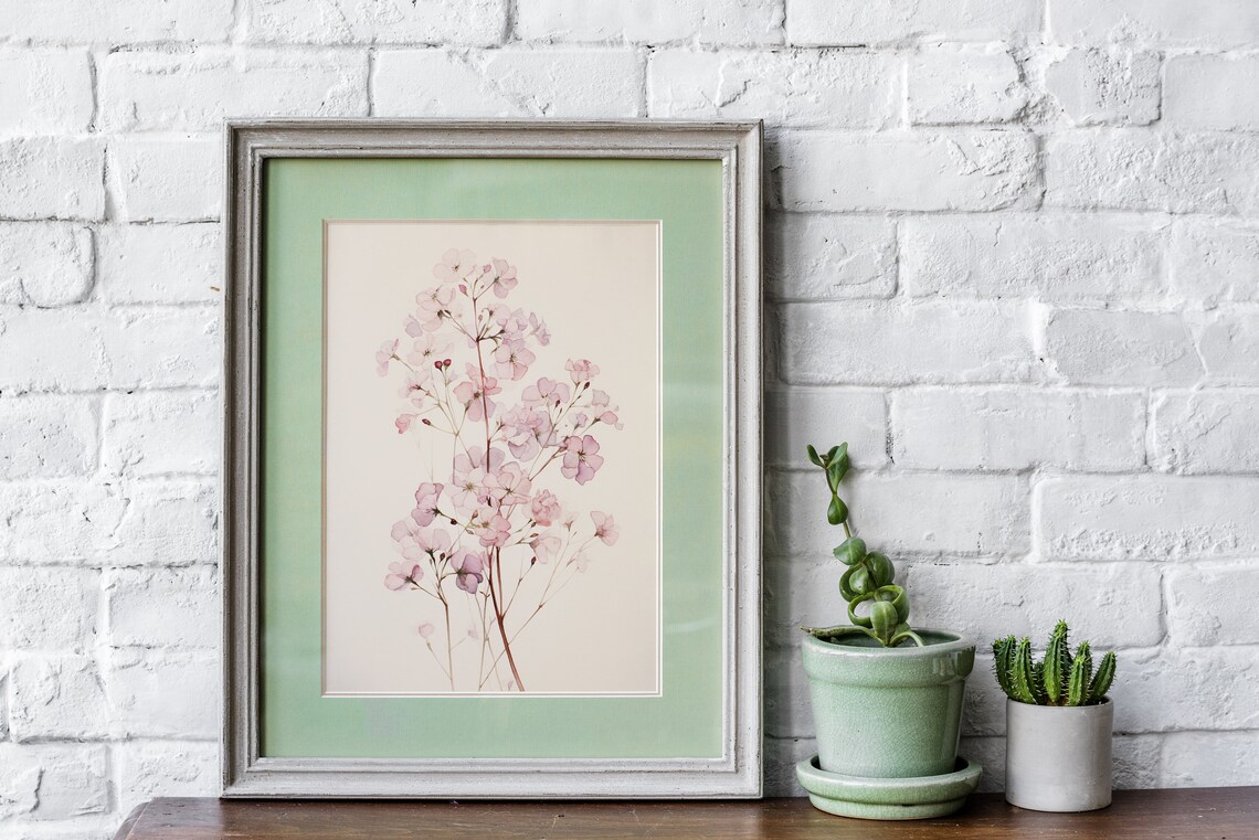Pink Babys Breath Watercolor Delicate Floral Botanical Art Poster - Image 3