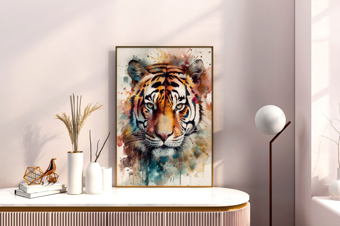 Majestic Tiger Face Colorful Watercolor Big Cat Portrait Poster - Image 5