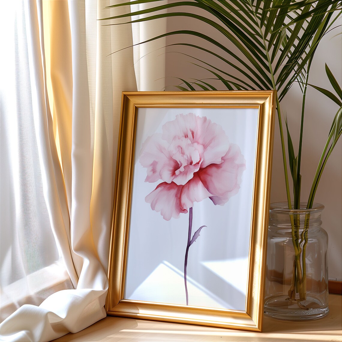 Blush Pink Carnation Minimalist Watercolor Soft Floral Art Poster - Image 5