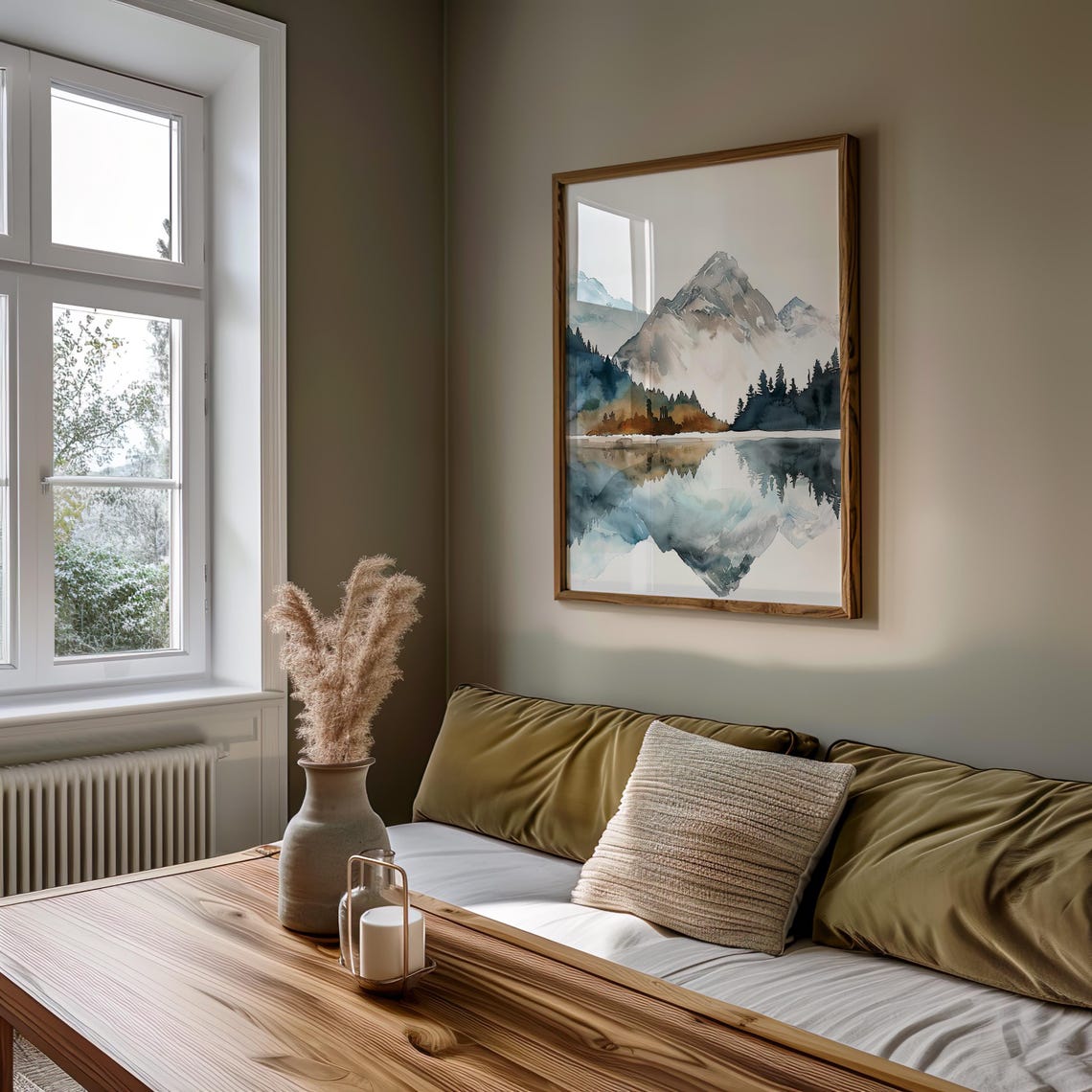 Misty Mountain Lake Mirror Reflection Watercolor Nature Poster - Image 4