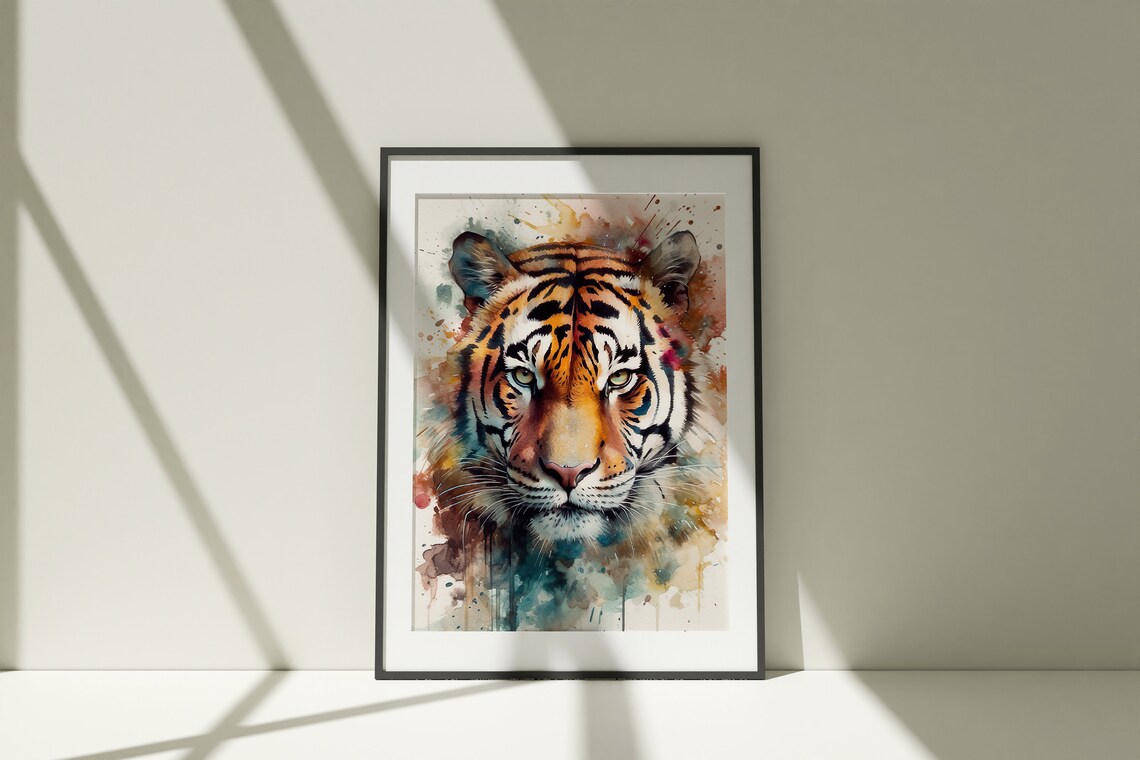 Majestic Tiger Face Colorful Watercolor Big Cat Portrait Poster - Image 3