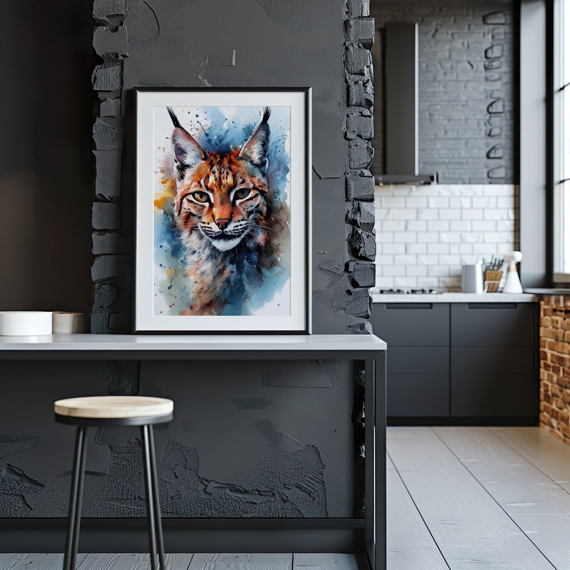 Lynx Wild Cat Face Watercolor Splash Feline Portrait Art Poster - Image 4