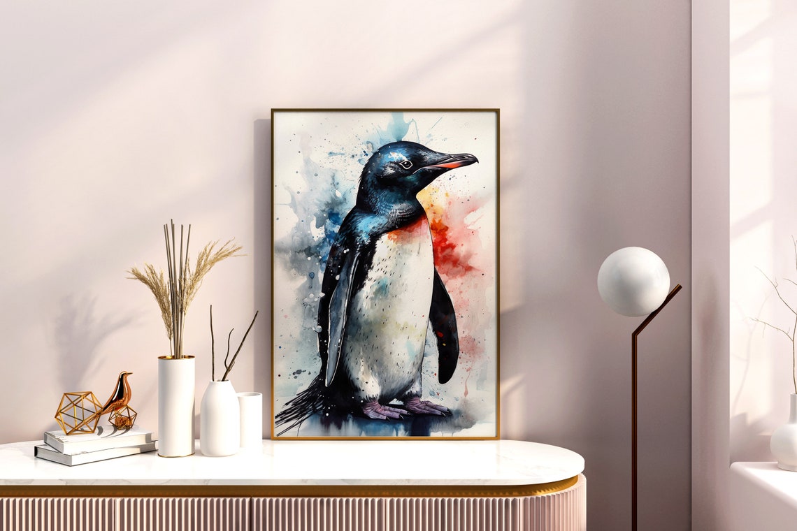 Penguin Watercolor Portrait Cute Antarctic Bird Animal Art Poster - Image 3