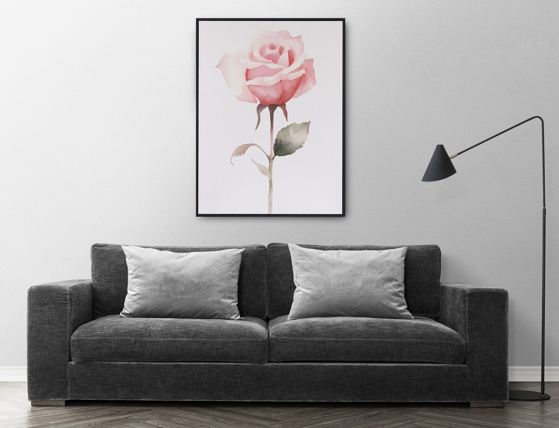 Pink Rose Single Bloom Delicate Watercolor Minimalist Flower Poster - Image 3