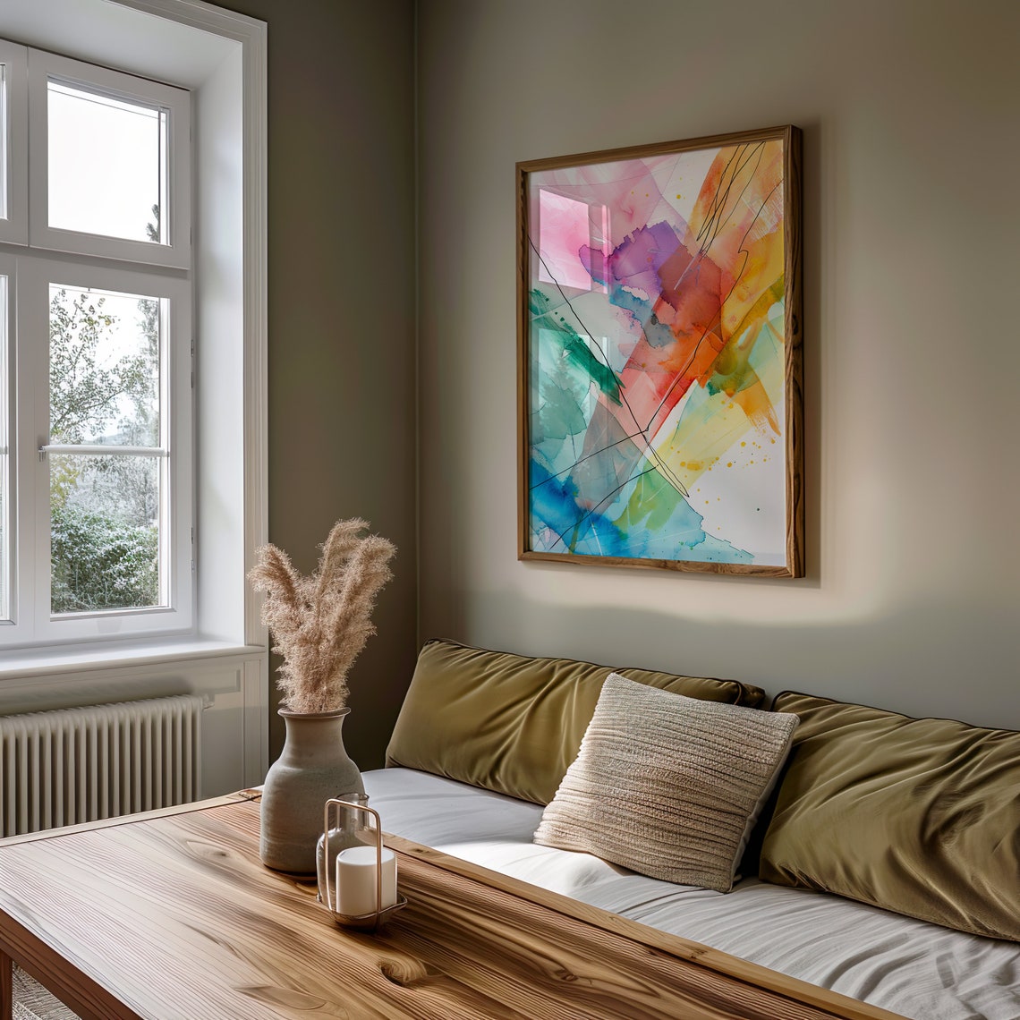 Abstract Pastel Blocks Watercolor Ink Lines Modern Art Poster - Image 4