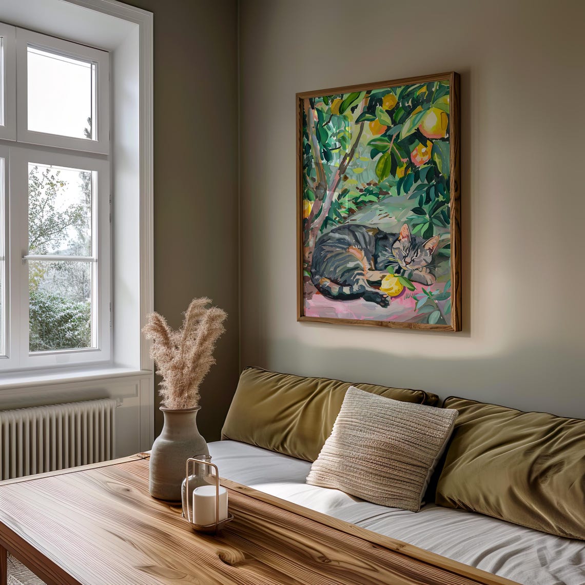 Sleeping Tabby Cat Lemon Grove Sunny Fruit Tree Painting Poster - Image 5