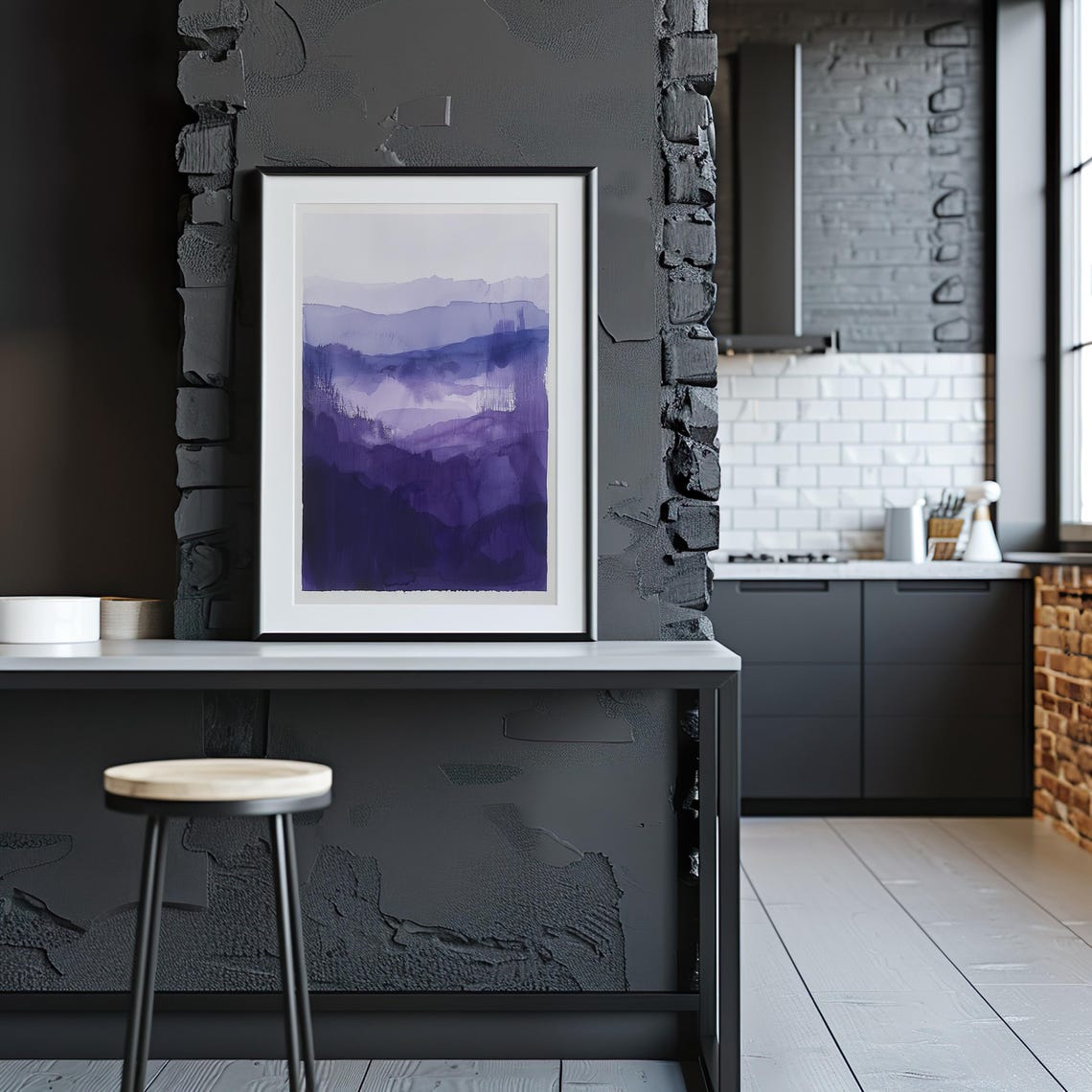 Purple Mountain Ridges Abstract Watercolor Modern Minimal Art Poster - Image 4