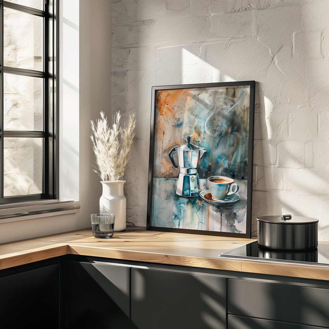 Moka Pot Espresso Watercolor Italian Coffee Brew Scene Poster - Image 3