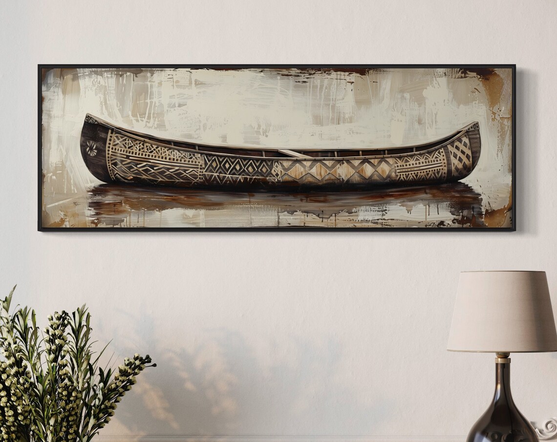 Rustic Canoe Panoramic Art Print, Lake House Decor