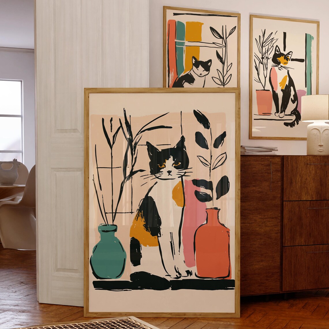 Calico Cat Wall Decor Colorful Poster Abstract Art Print Minimalist Printline