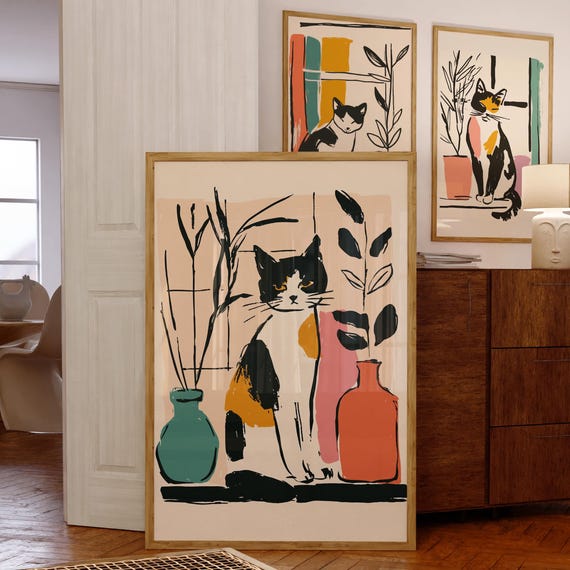 Calico Cat Wall Decor Colorful Poster Abstract Art Print Minimalist Printline