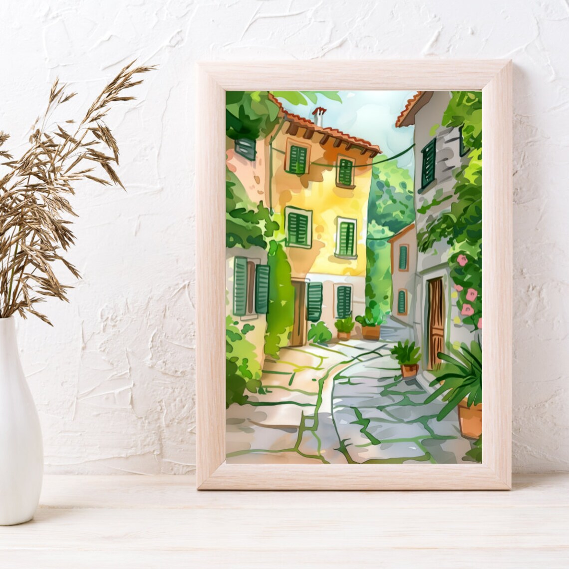Porec Old Town Street With Yellow Houses And Green Shutters Poster - Image 3