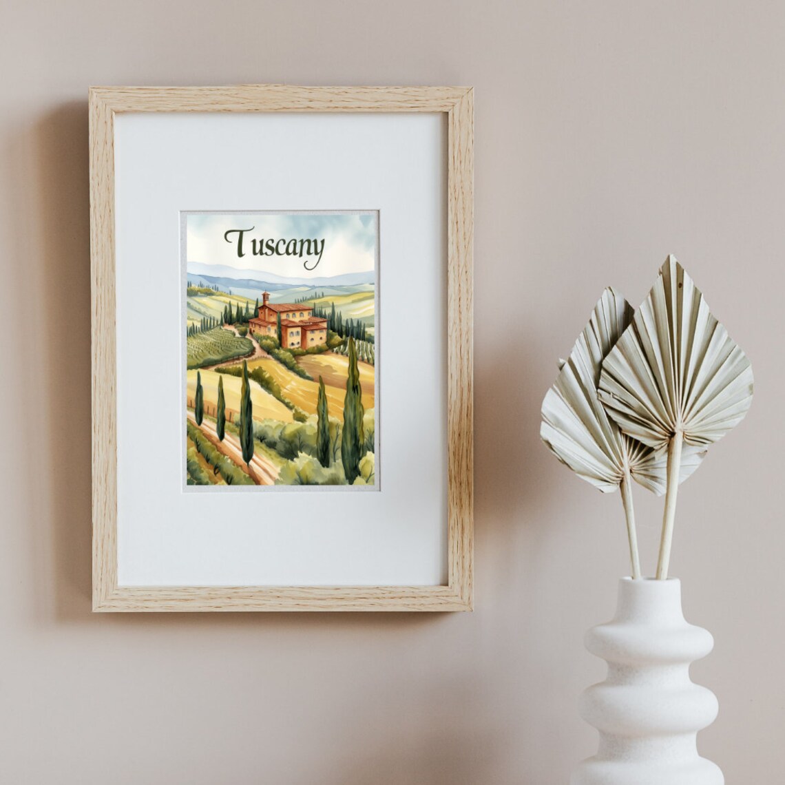 Tuscany Villa on Rolling Hills with Cypress Trees Watercolor Poster - Image 2
