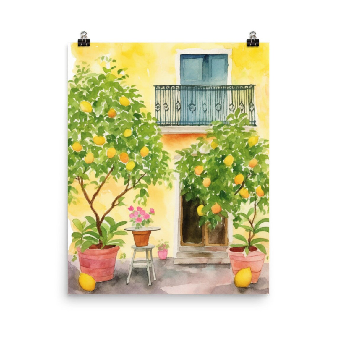 Sorrento Lemon Trees Watercolor Travel Poster