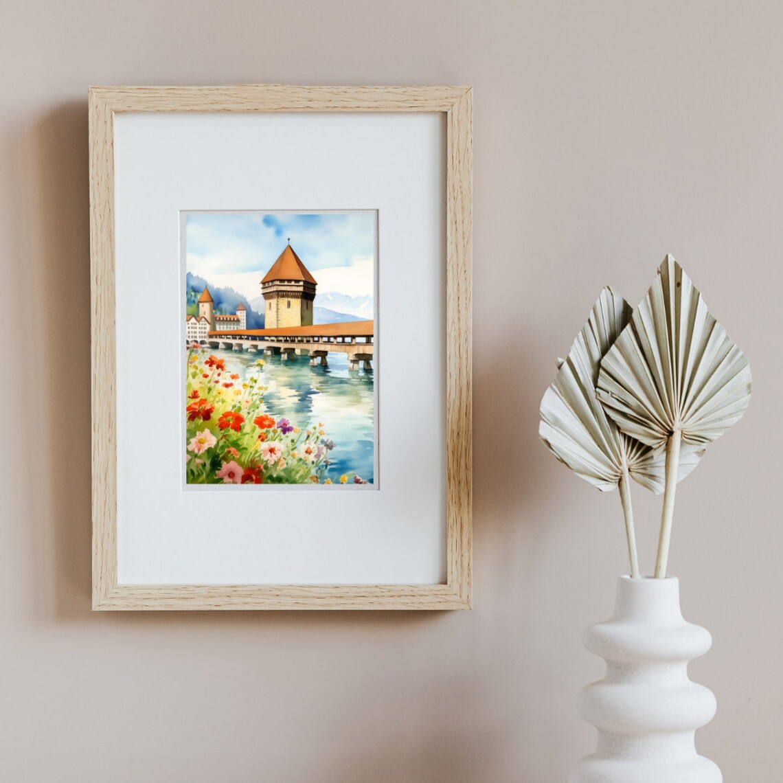 Lucerne Watercolor Travel Poster, Switzerland, Chapel Bridge - Image 2