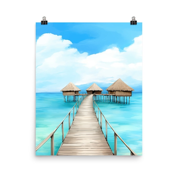 Maldives Overwater Bungalows Wooden Pier Turquoise Lagoon Poster