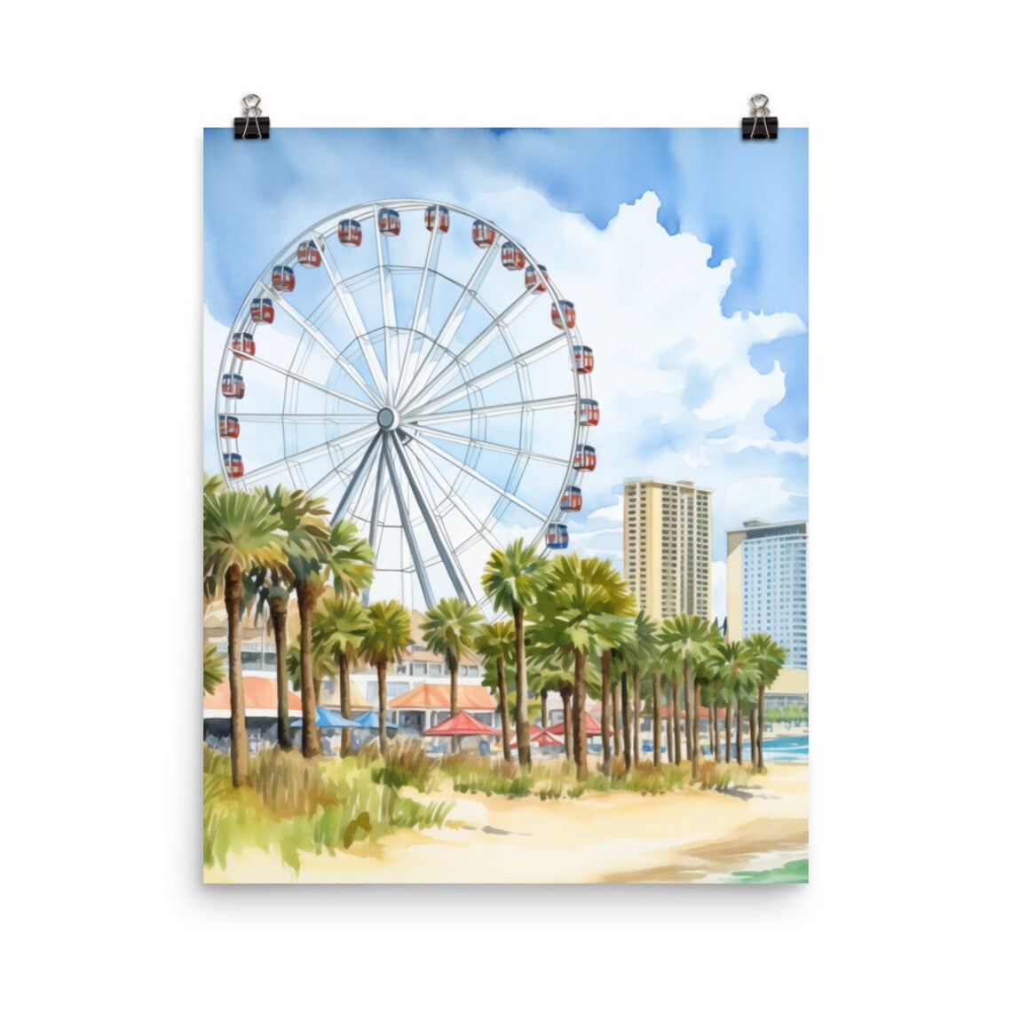 Myrtle Beach SkyWheel Watercolor Art Print, South Carolina