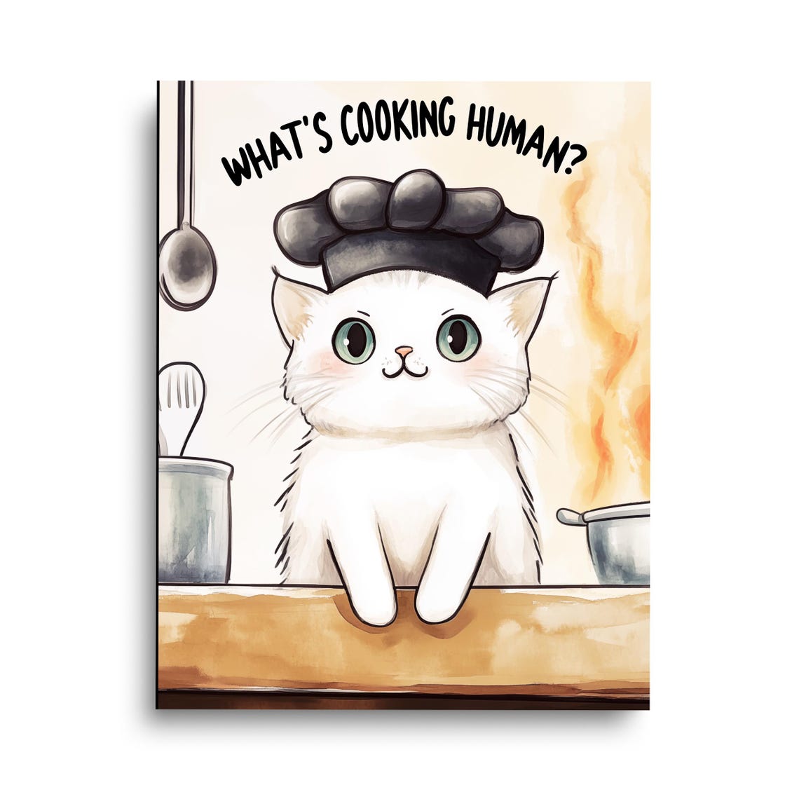 Whats Cooking Human Funny Chef Cat Watercolor Kitchen Poster