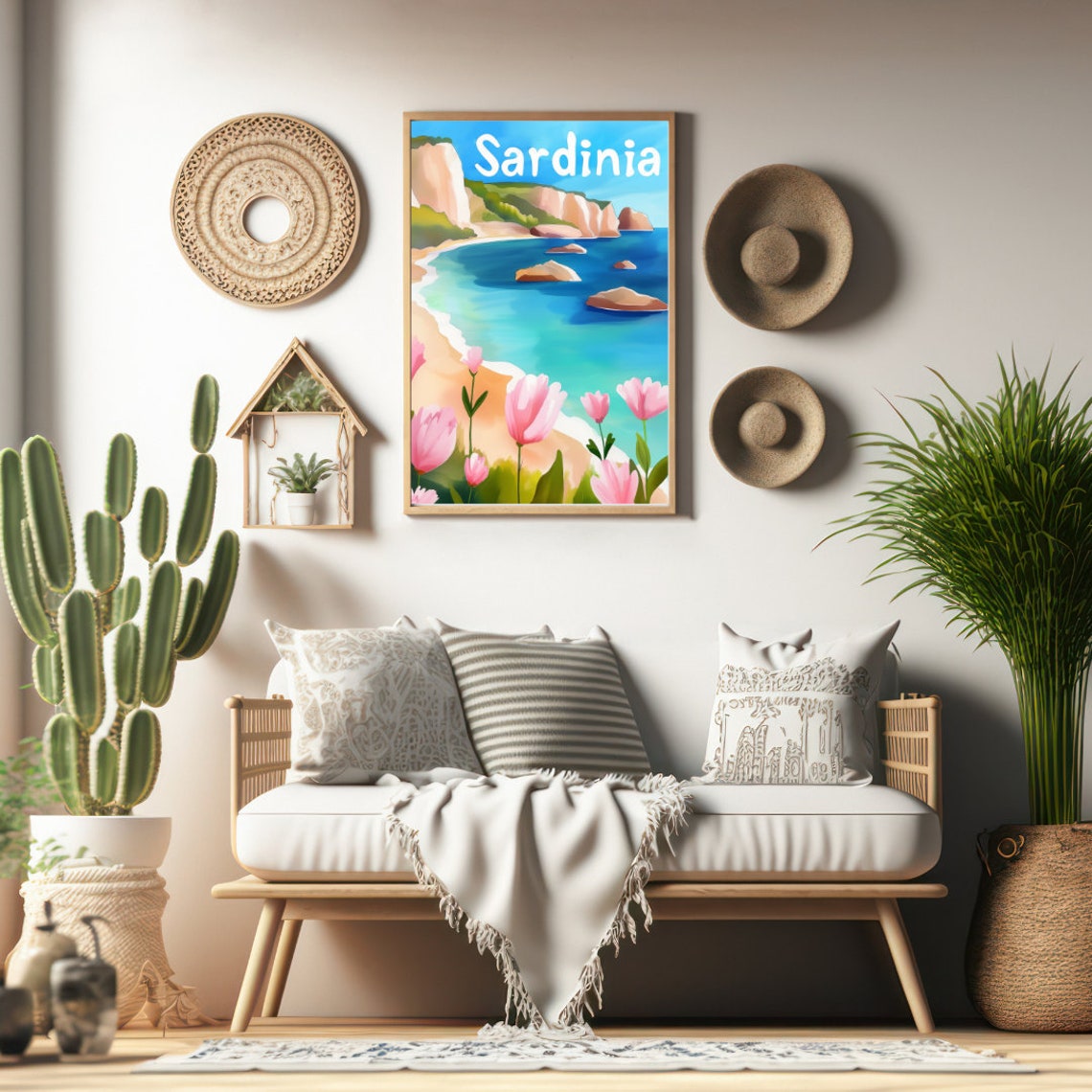 Sardinia Beach with Limestone Cliffs Retro Vintage Travel Poster - Image 2