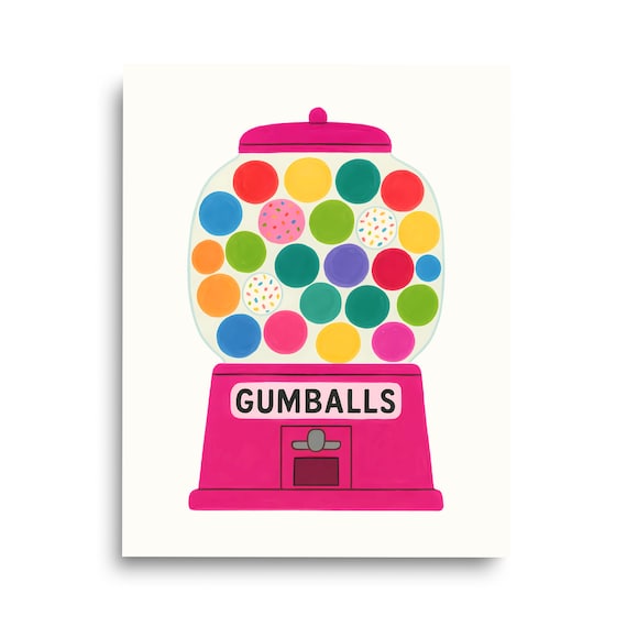 Pink Retro Gumball Machine Filled With Colorful Candies Poster